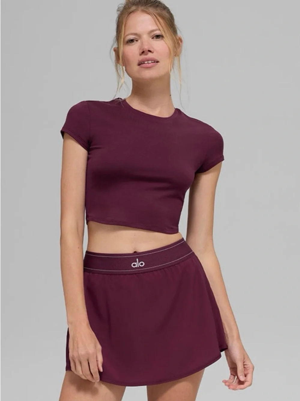Alo Alosoft Crop Finesse Short Sleeve Burgundy